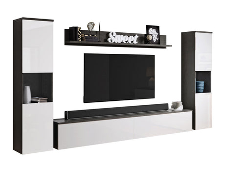 Nappali szett PARIS XL (Bamisio), Szín: Sötétszürke + Fényes fehér, Led világítás: Nem