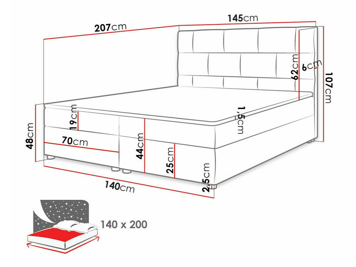 Kontinentális ágy Wall ( Bicyk ), Alvó felület mérete: 140 x 200 cm, Szín: Itaka 27