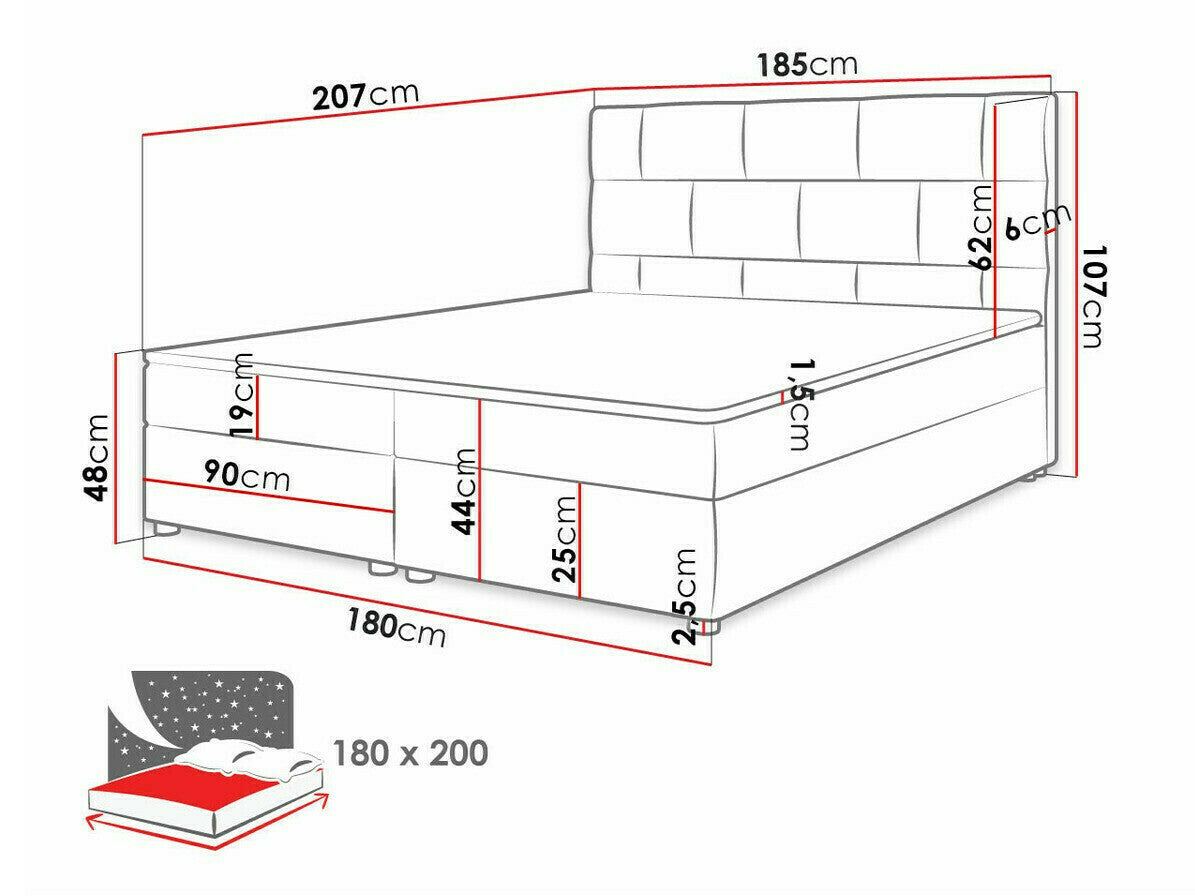 Kontinentális ágy Wall ( Bicyk ), Alvó felület mérete: 180 x 200 cm, Szín: Itaka 11