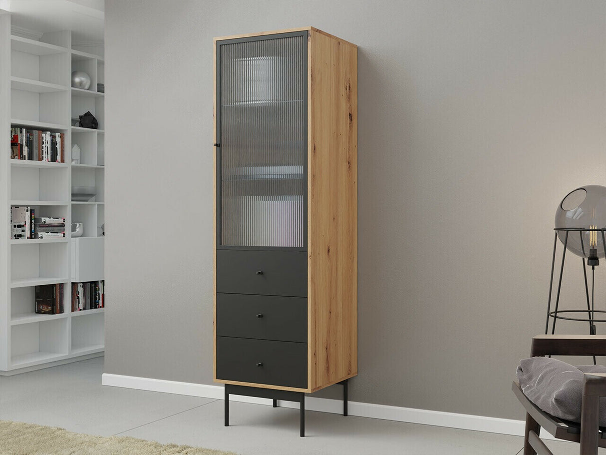 Könyvespolc Witryna 1D3SZ BARTISE Dąb Artisan/Czarny (Brulpin), Led világítás: Nem