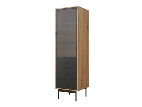 Könyvespolc Witryna 1D3SZ BARTISE Dąb Artisan/Czarny (Brulpin), Led világítás: Igen