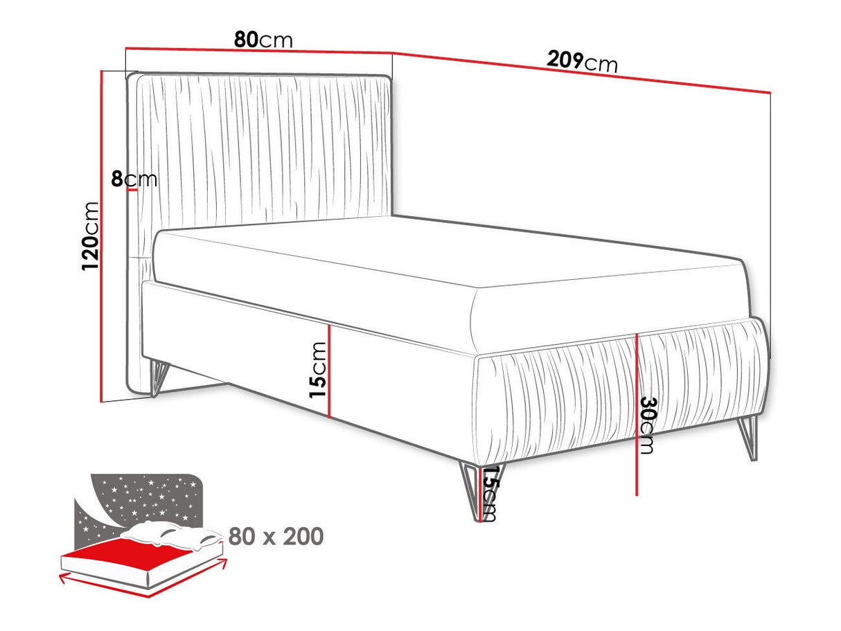 Ágy Łóżko tapicerowane LUX MARSZCZENIA, Szín: Amor 4304, Alvó felület mérete: 80 x 200 cm