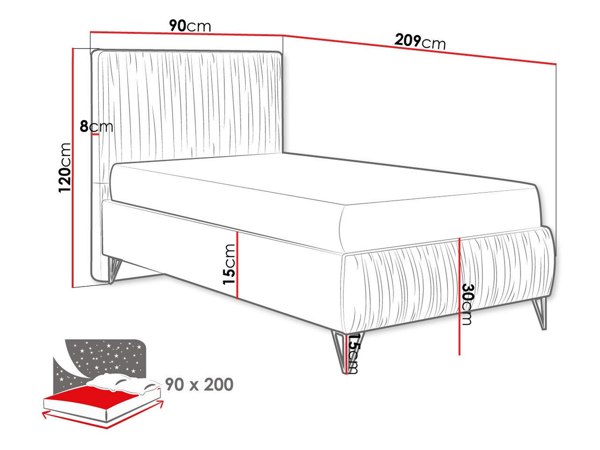 Ágy Łóżko tapicerowane LUX MARSZCZENIA, Szín: Amor 4321, Alvó felület mérete: 90 x 200 cm