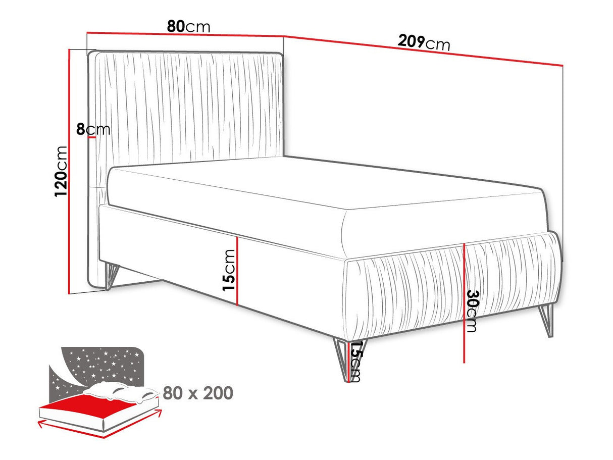 Ágy Łóżko tapicerowane LUX MARSZCZENIA, Szín: Amor 4328, Alvó felület mérete: 80 x 200 cm