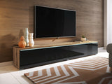 TV-állvány Lowboard D180 (Dlone 180), Led világítás: Igen, Szín: Wotan tölgy + Fényes fekete