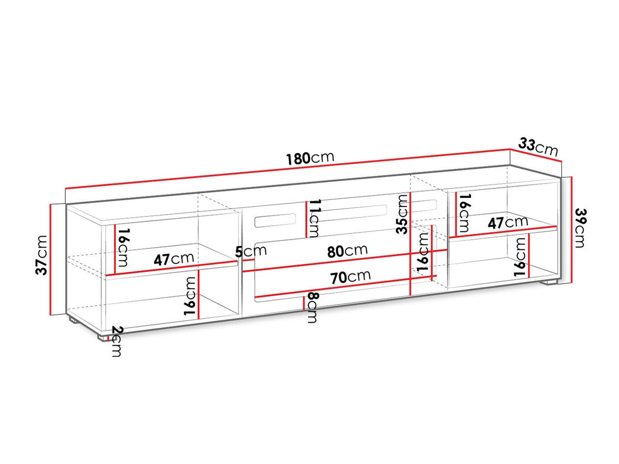 TV-állvány Szafka RTV POLO 180 EF + KOMINEK, Szín: Fekete + Fehér