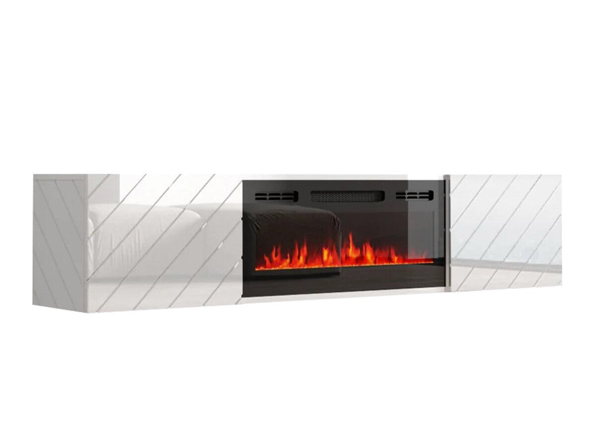 TV-állvány Szafka RTV LUXE EF + KOMINEK (Pinito), Szín: Fehér + Fekete