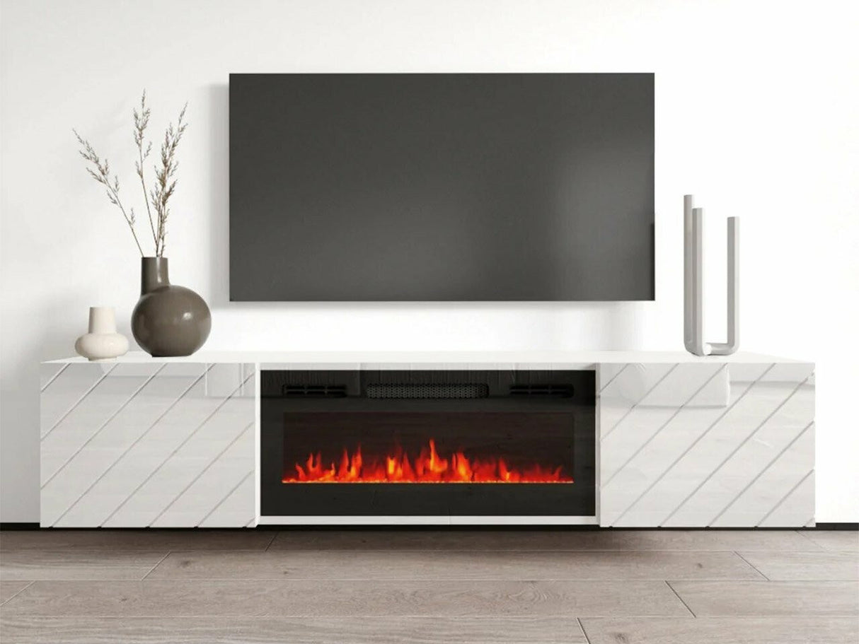 TV-állvány Szafka RTV LUXE EF + KOMINEK (Pinito), Szín: Fehér + Fekete