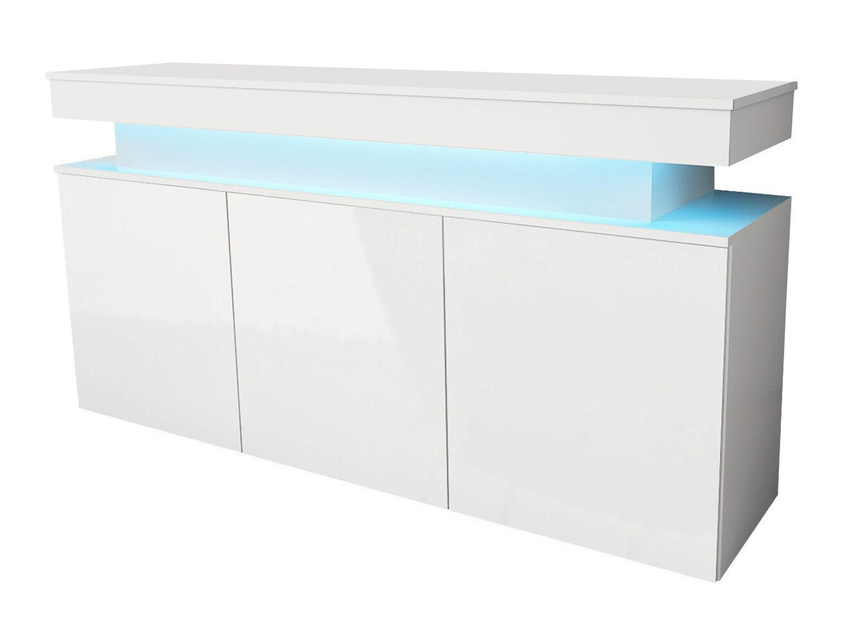 Szekrény 3D 160 GLOSSA + LED (Lestirola), Szín: Fehér + Fényes fehér
