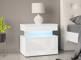 Éjjeliszekrény Stolik nemcny 1S GLOSSA +LED, Szín: Fehér + Fényes fehér