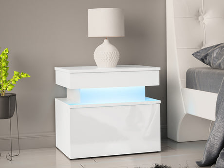 Éjjeliszekrény Stolik nemcny 1S GLOSSA +LED, Szín: Fehér + Fényes fehér