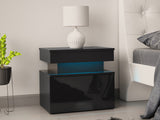 Éjjeliszekrény Stolik nemcny 1S GLOSSA +LED, Szín: Fekete + Fényes fekete