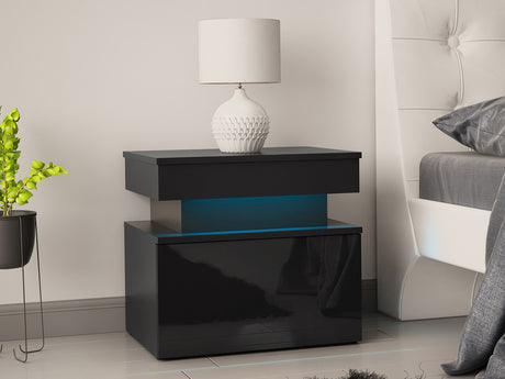 Éjjeliszekrény Stolik nemcny 1S GLOSSA +LED, Szín: Fekete + Fényes fekete