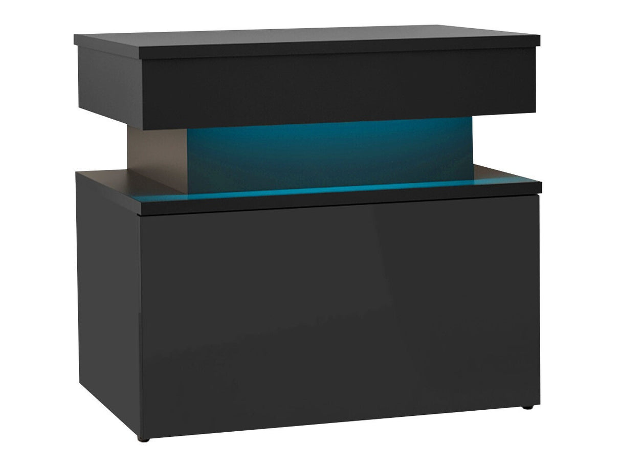 Éjjeliszekrény Stolik nemcny 1S GLOSSA +LED, Szín: Fekete + Fényes fekete