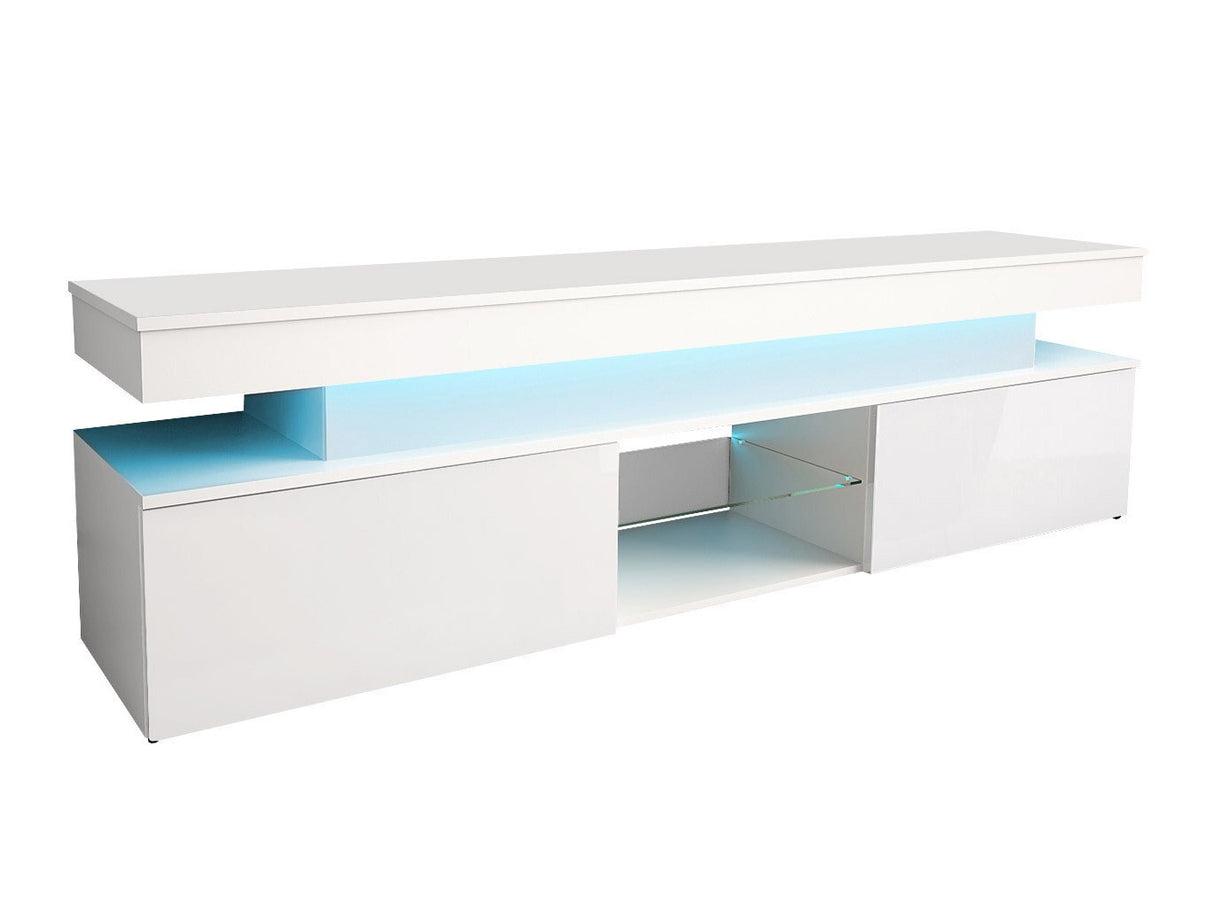 TV-állvány Szafka RTV 2D 190 GLOSSA + LED, Szín: Fehér + Fényes fehér