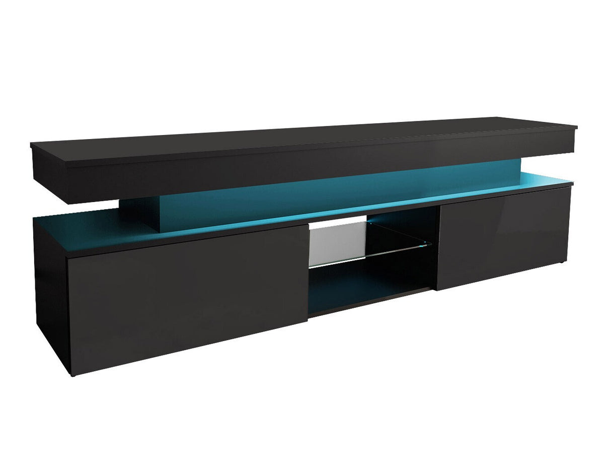 TV-állvány Szafka RTV 2D 190 GLOSSA + LED, Szín: Fekete + Fényes fekete