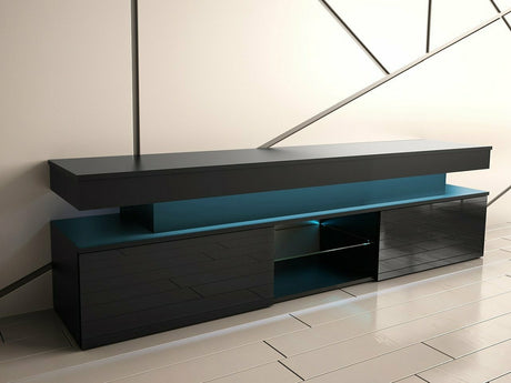 TV-állvány Szafka RTV 2D 190 GLOSSA + LED, Szín: Fekete + Fényes fekete