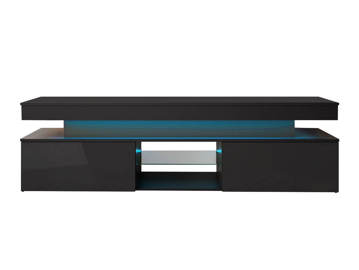 TV-állvány Szafka RTV 2D 190 GLOSSA + LED, Szín: Fekete + Fényes fekete