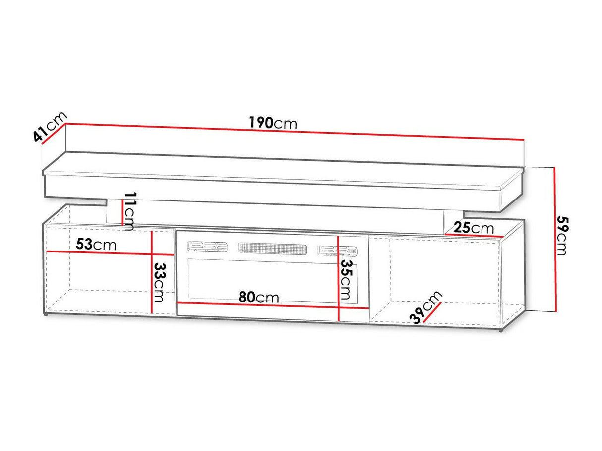 TV-állvány Szafka RTV EF 2D GLOSSA + LED + kominek (Lestirola) , Szín: Fekete + Fényes fekete
