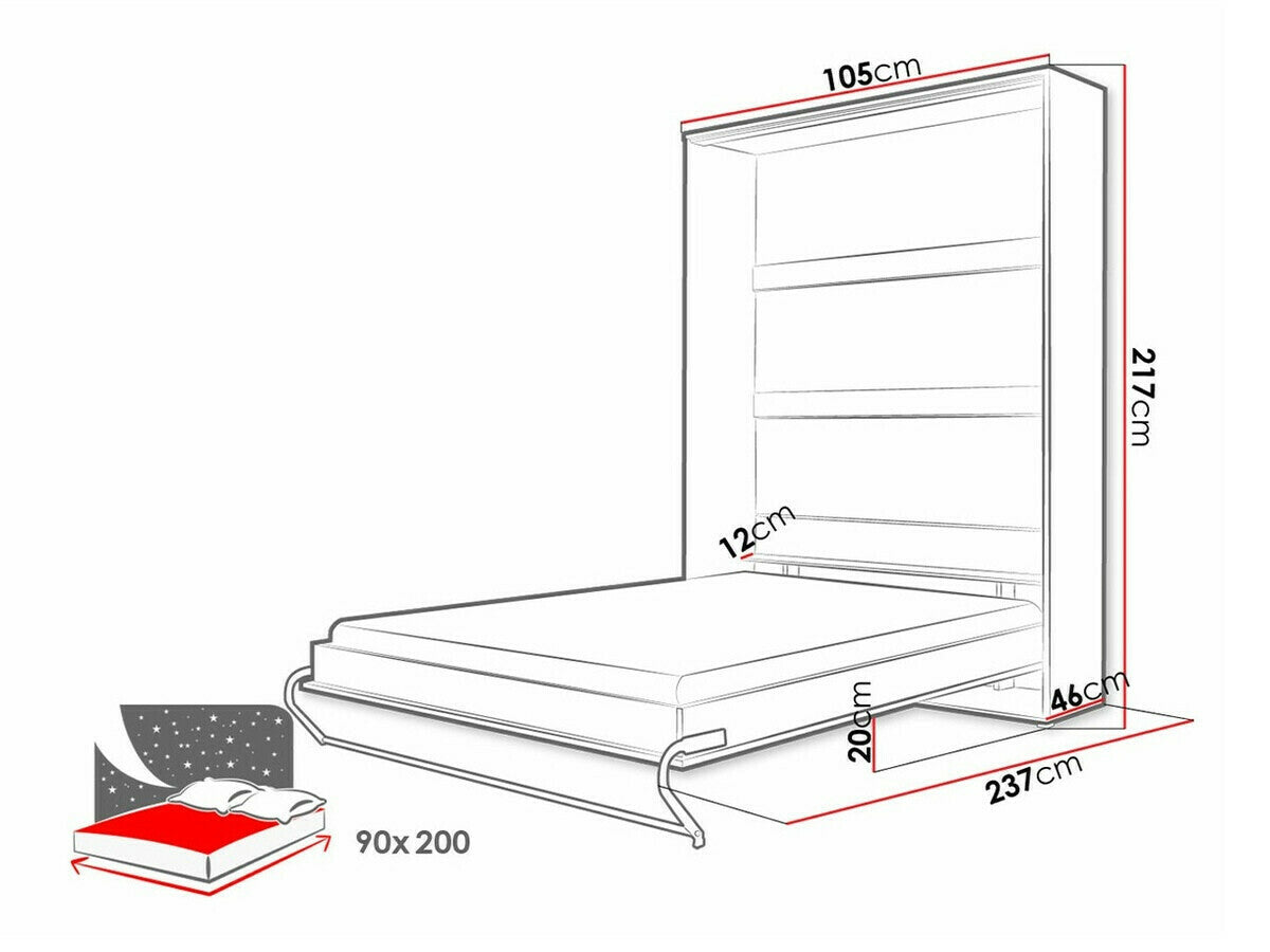 Szekrényágy CONCEPT PRO CP-03, Szín: Fehér + Fényes fehér, Alvó felület mérete: 90 x 200 cm