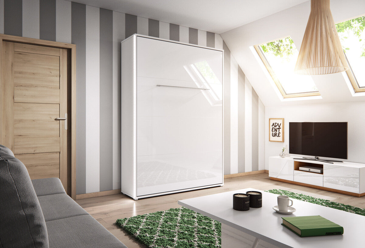 Szekrényágy CONCEPT PRO CP-03, Szín: Fehér + Fényes fehér, Alvó felület mérete: 90 x 200 cm