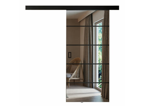 Tolóajtók Drzwi przesuwne MESTO PLUS 70 + samodomykacz Czarny + Lustro