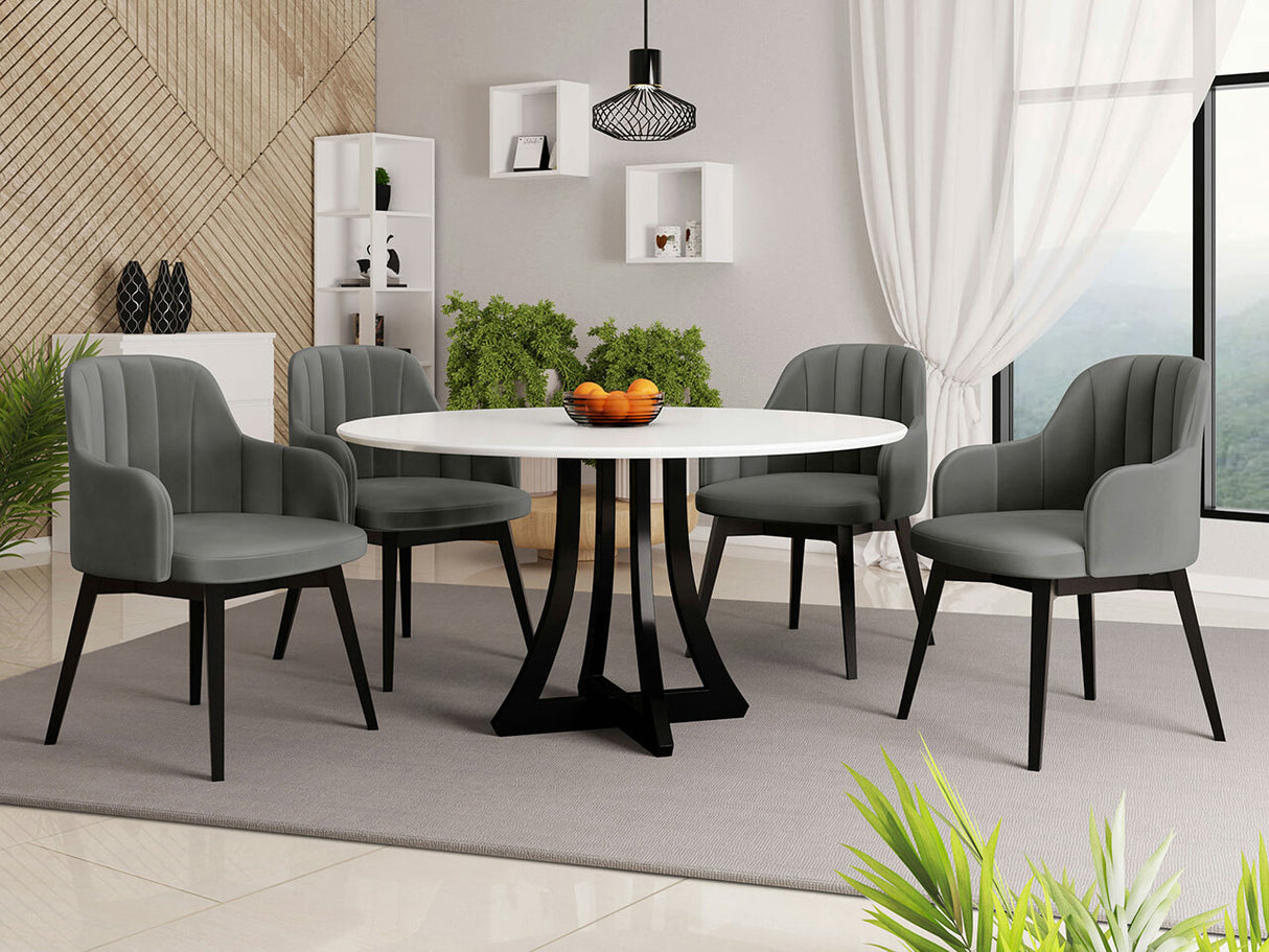 Étkezőgarnitúra Zestaw 05 4xS105 ORION FI 120, Asztal színe: Fényes fehér + Fényes fekete, Szék színe: Fekete + Magic Velvet 2217