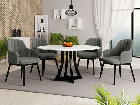Étkezőgarnitúra Zestaw 05 4xS105 ORION FI 120, Asztal színe: Fényes fehér + Fényes fekete, Szék színe: Fekete + Magic Velvet 2217