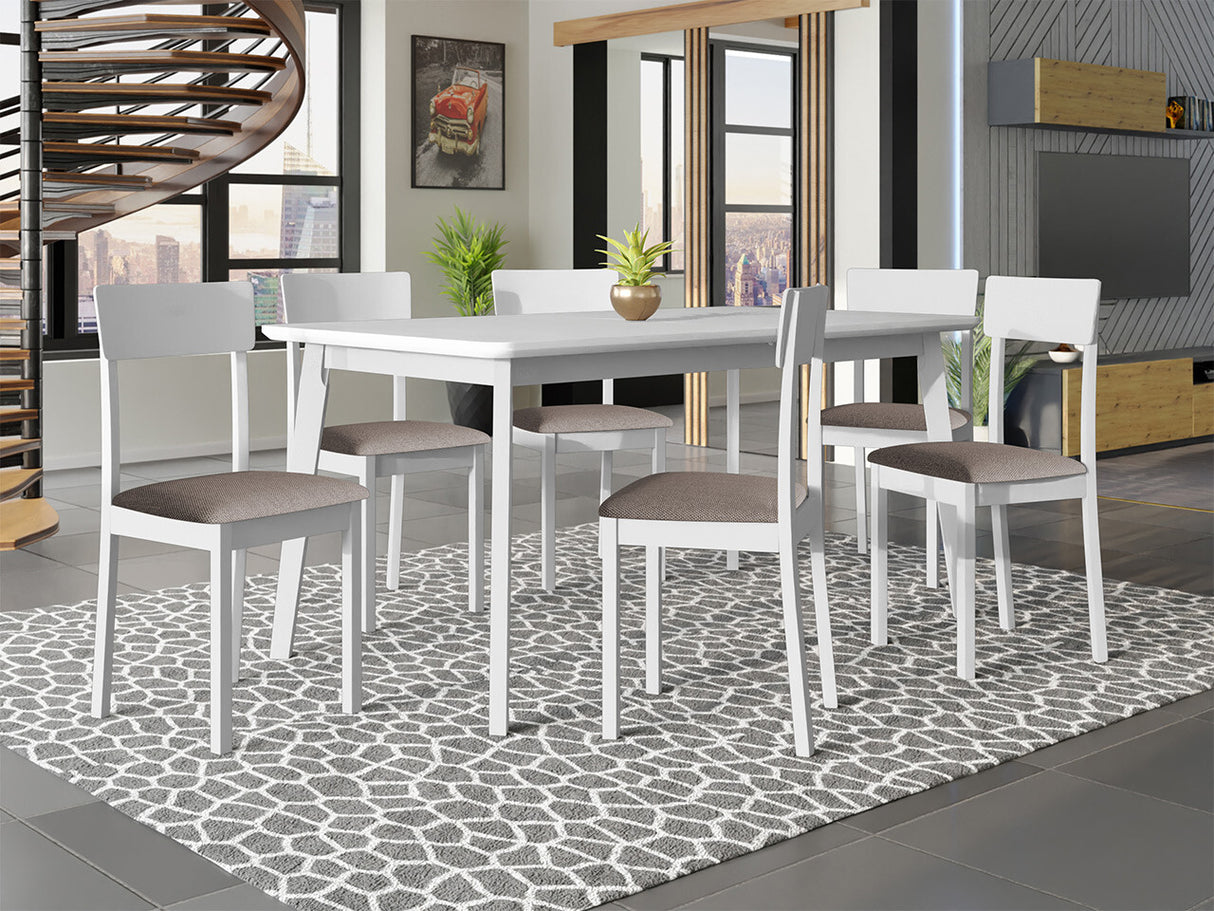 Étkezőgarnitúra Zestaw 19 (OSLO 8 + HUGO 1_NEW), Kárpit: Hygge 20, Fa színe: Fehér