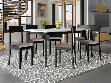 Étkezőgarnitúra Zestaw 19 (OSLO 8 + HUGO 1_NEW), Kárpit: Hygge 20, Fa színe: Fehér + Fekete