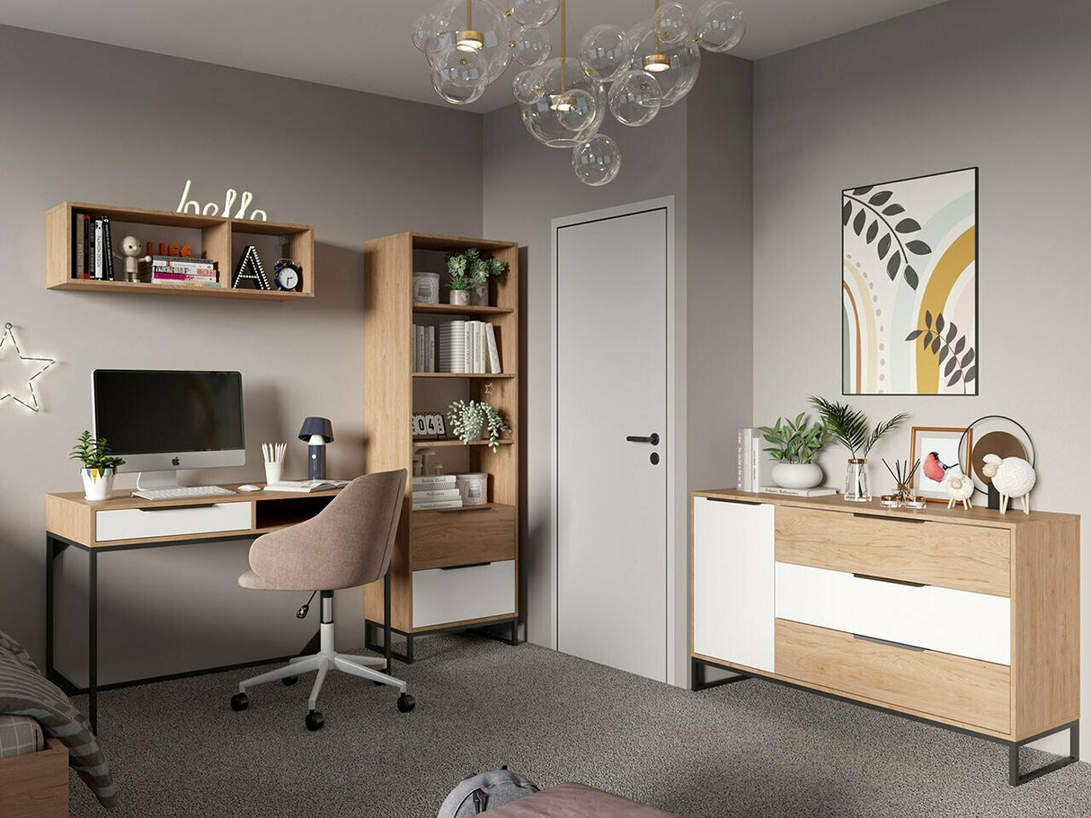 Íróasztal Biurko LANDRO LR-01 Hikora/Biały mat/Czarny mat