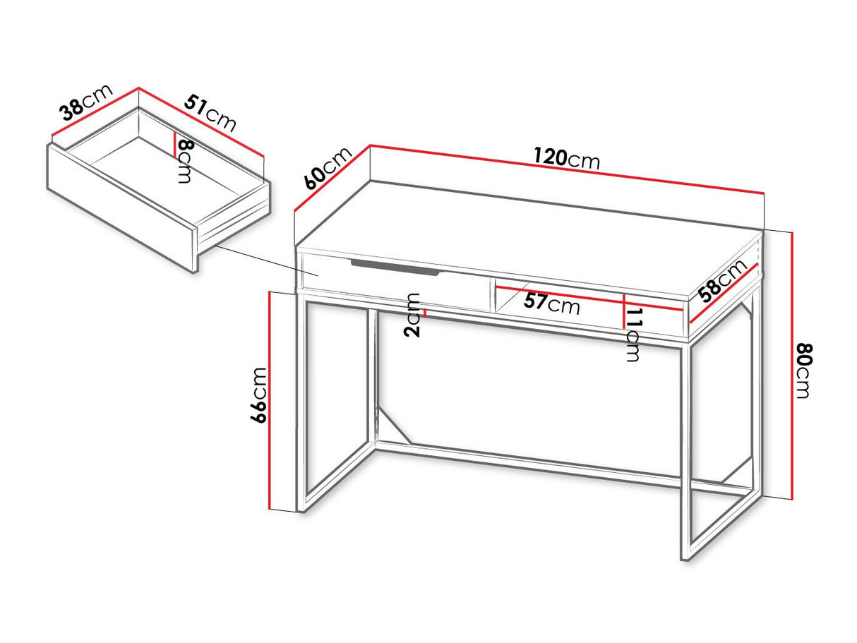 Íróasztal Biurko LANDRO LR-01 Hikora/Biały mat/Czarny mat