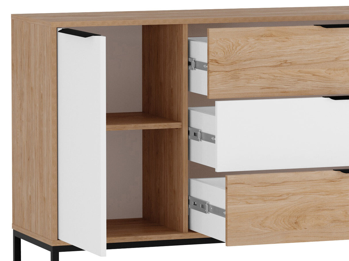 Komód K1D3SZ LANDRO LR-02 Hikora/Biały mat/Czarny mat