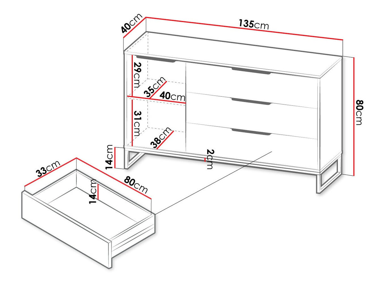 Komód K1D3SZ LANDRO LR-02 Hikora/Biały mat/Czarny mat