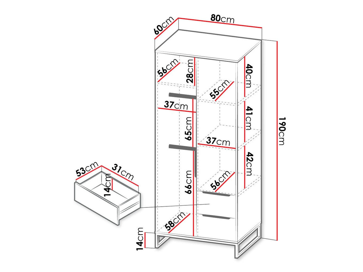Gardróbszekrény Szafa SZ2D2SZ LANDRO LR-10 Hikora/Biały mat/Czarny mat