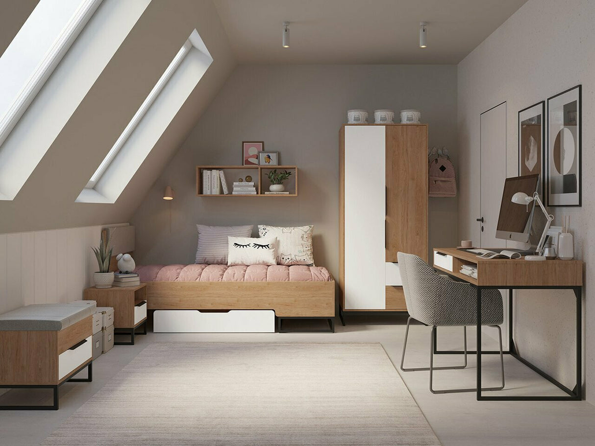 Ágy Łóżko LANDRO LR-05 Hikora/Biały mat/Czarny mat + Samoa 11