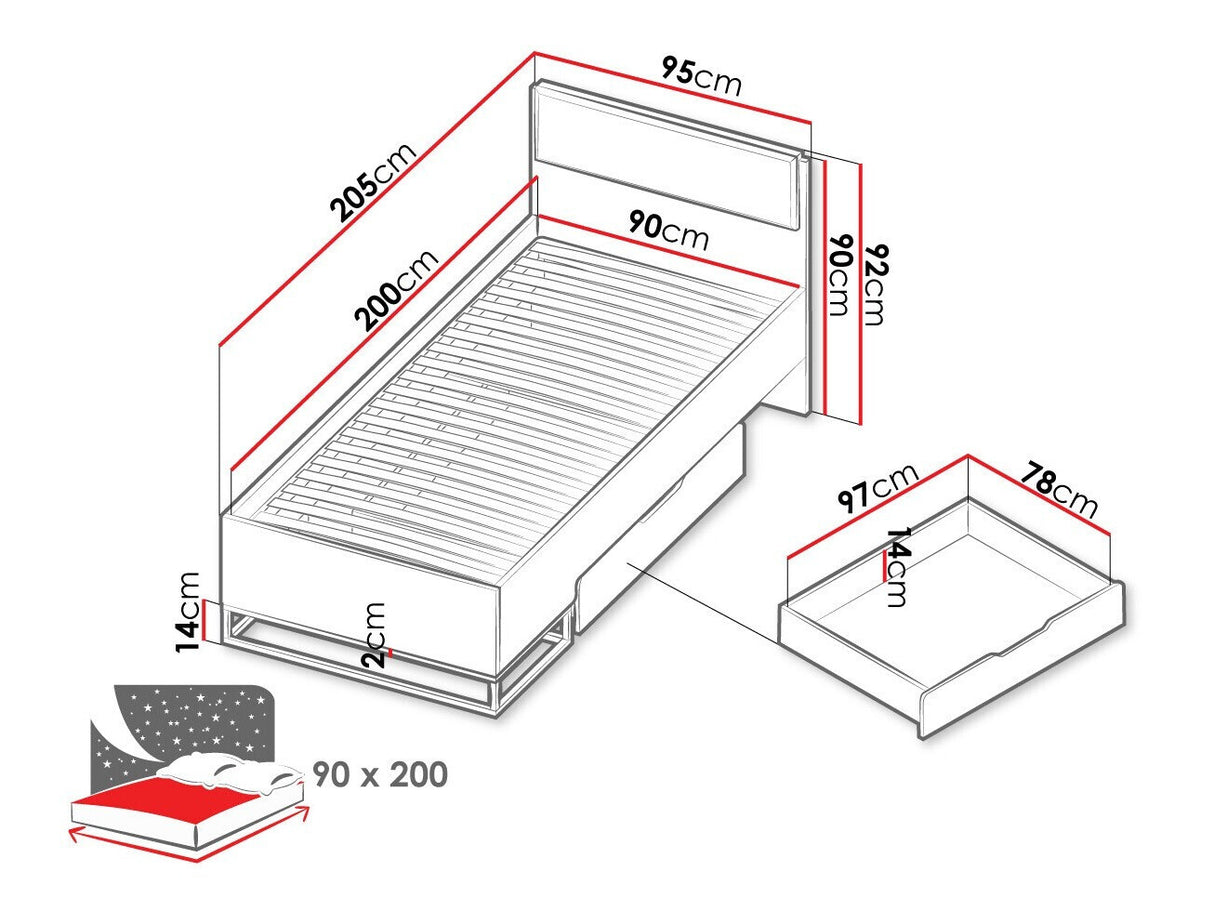 Ágy Łóżko LANDRO LR-05 Hikora/Biały mat/Czarny mat + Samoa 11