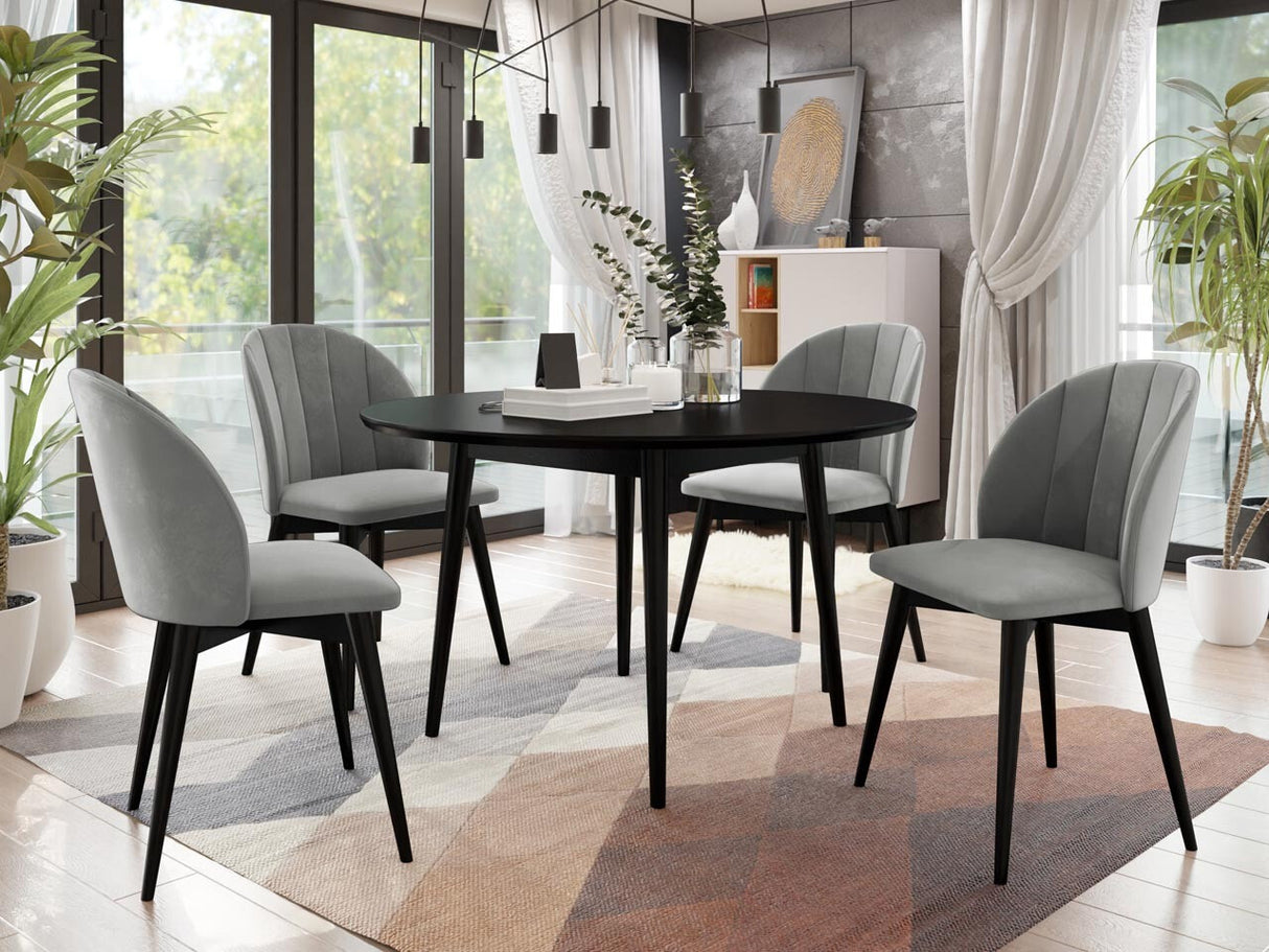 Étkezőgarnitúra Zestaw 04 4xS100 SKANDI FI, Szék színe: Fekete + Magic Velvet 2217, Asztal színe: Fekete