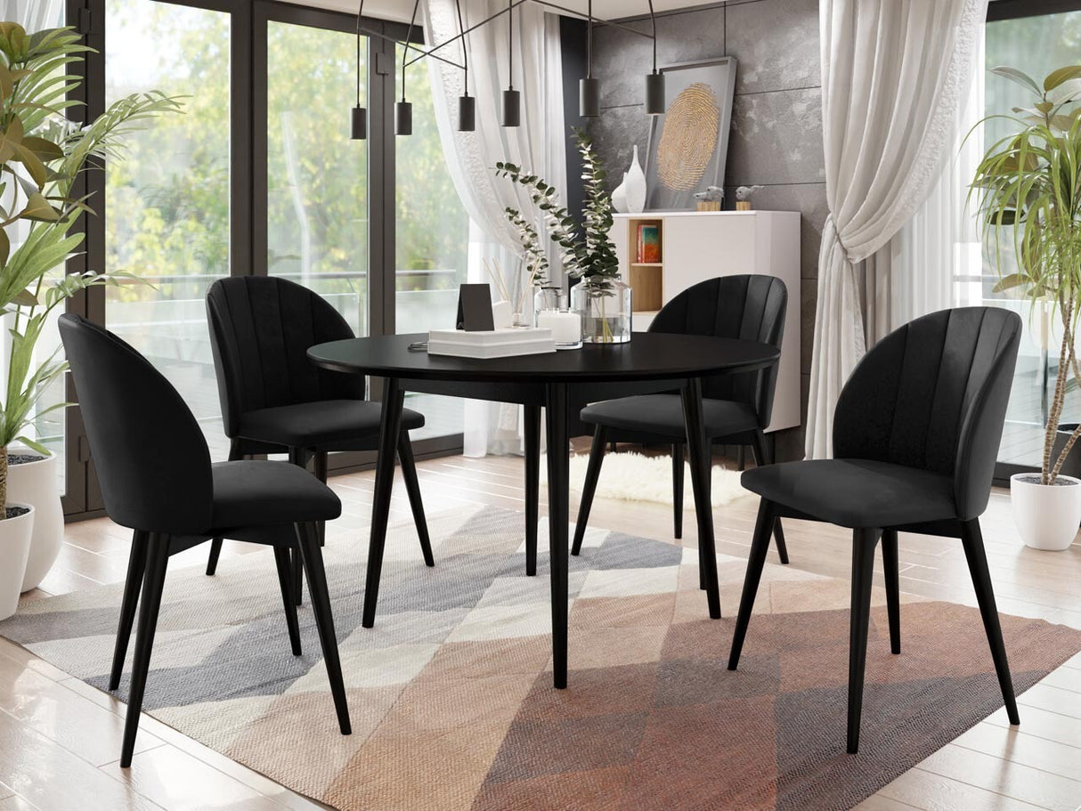Étkezőgarnitúra Zestaw 04 4xS100 SKANDI FI, Szék színe: Fekete + Magic Velvet 2219, Asztal színe: Fekete