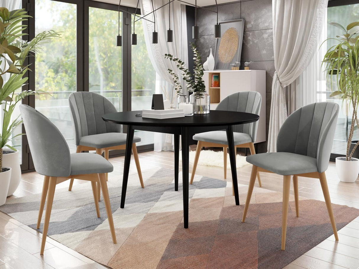 Étkezőgarnitúra Zestaw 04 4xS100 SKANDI FI, Szék színe: Barna + Magic Velvet 2217, Asztal színe: Fekete