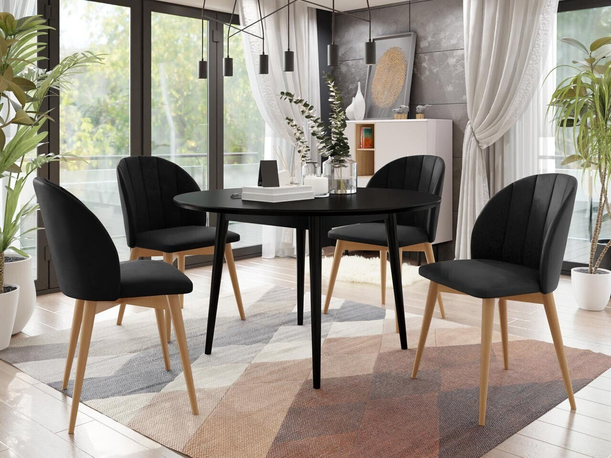 Étkezőgarnitúra Zestaw 04 4xS100 SKANDI FI, Szék színe: Barna + Magic Velvet 2219, Asztal színe: Fekete