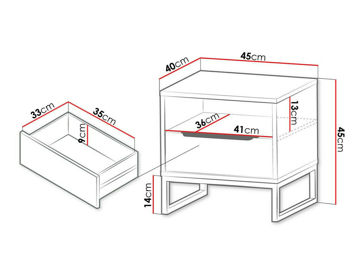 Éjjeliszekrény Stolik nemcny SNOC LANDRO LR-09 Hikora/Biały mat/Czarny mat