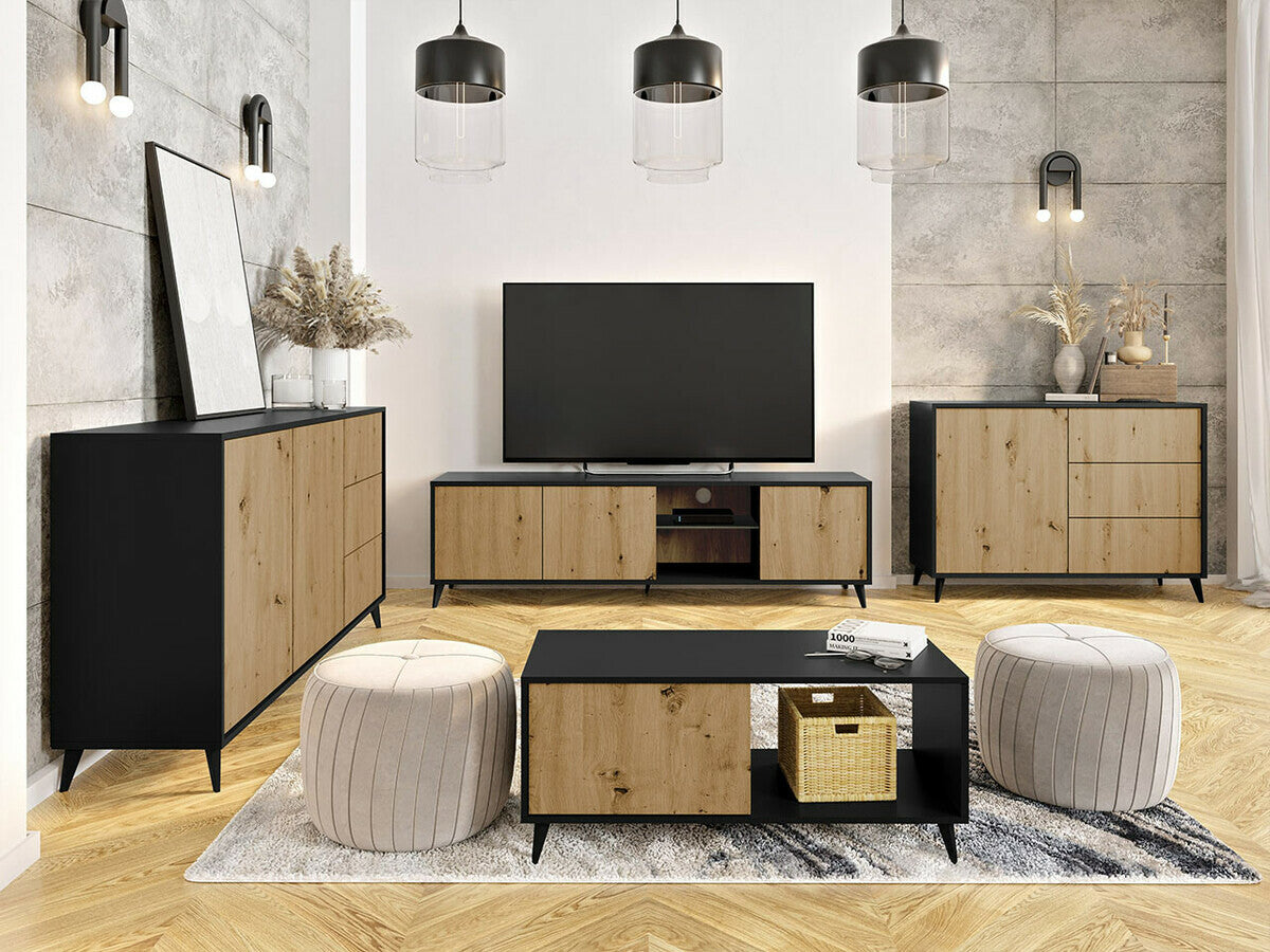 Dohányzóasztal Stolik kawowy 1K OVESSI Czarny/Dąb Artisan 5903211281303