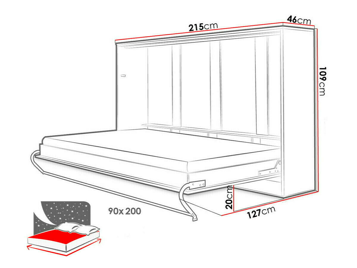 Szekrényágy CONCEPT PRO CP-06 I, Szín: Fehér, Alvó felület mérete: 90 x 200 cm