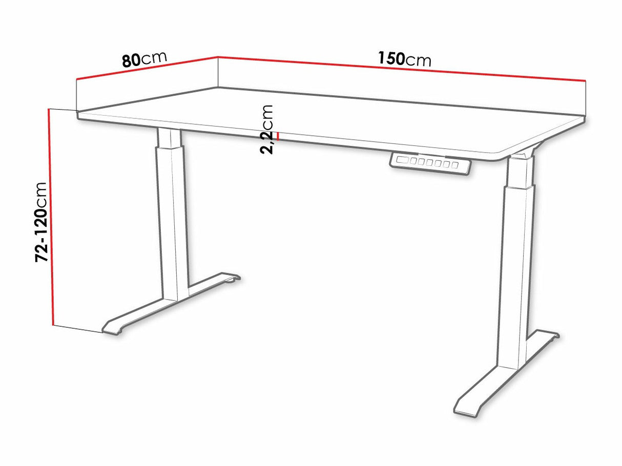 Állítható magasságú íróasztal Biurko MOON LONG 150, Szín: Wotan tölgy + Fekete