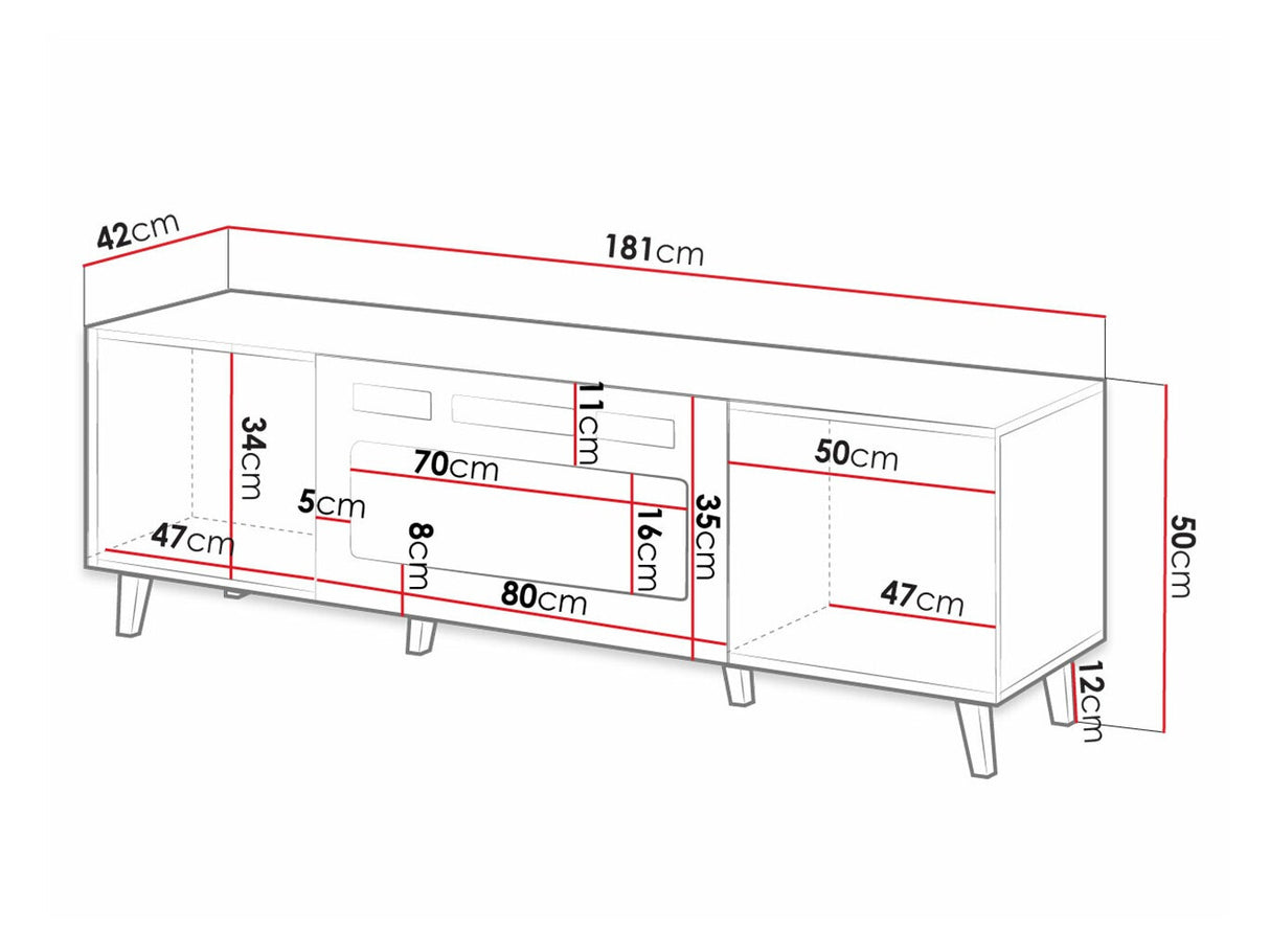 TV-állvány Szafka RTV PAFOS 180 (Sinenko), Szín: Fehér + Fekete, A kandalló színe: Fehér