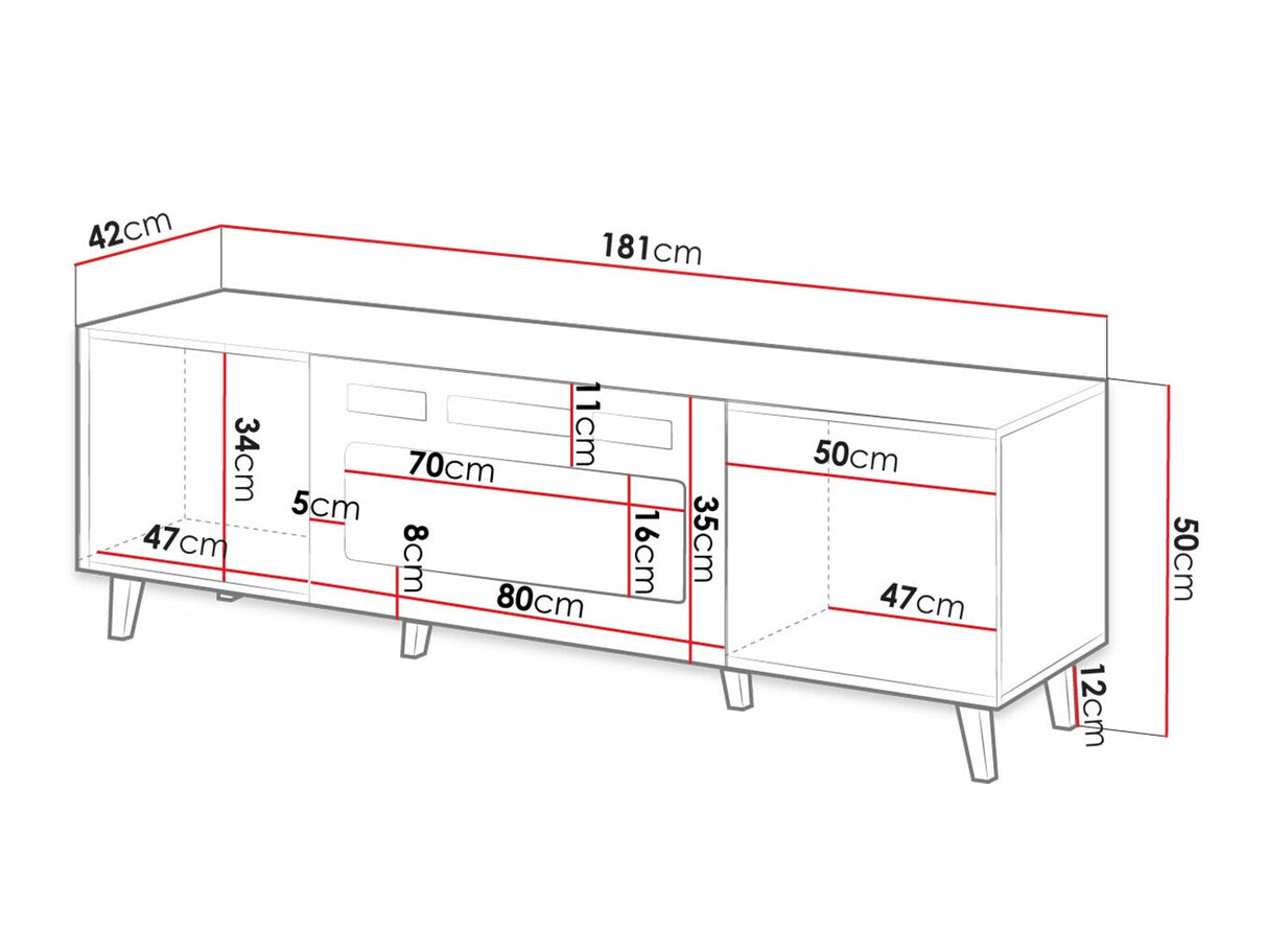 TV-állvány Szafka RTV PAFOS 180 (Sinenko), Szín: Fekete + Aranysárga, A kandalló színe: Fehér