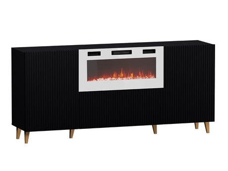 Szekrény PAFOS 180 (Sinenko), Szín: Fekete + Aranysárga, A kandalló színe: Fehér