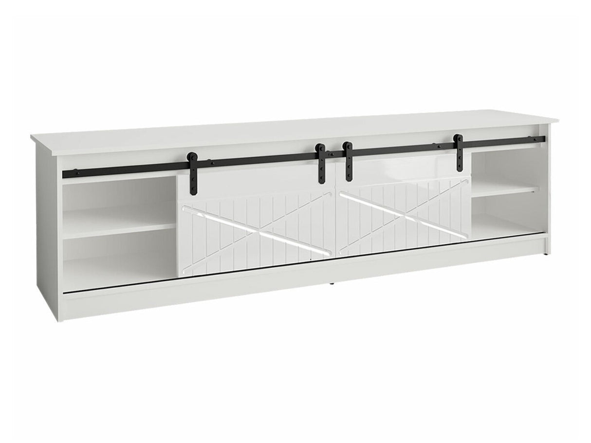 TV-állvány GRANERO ( RTv Sarinero), Szín: Fekete + Fényes fekete, A kandalló színe: Fehér