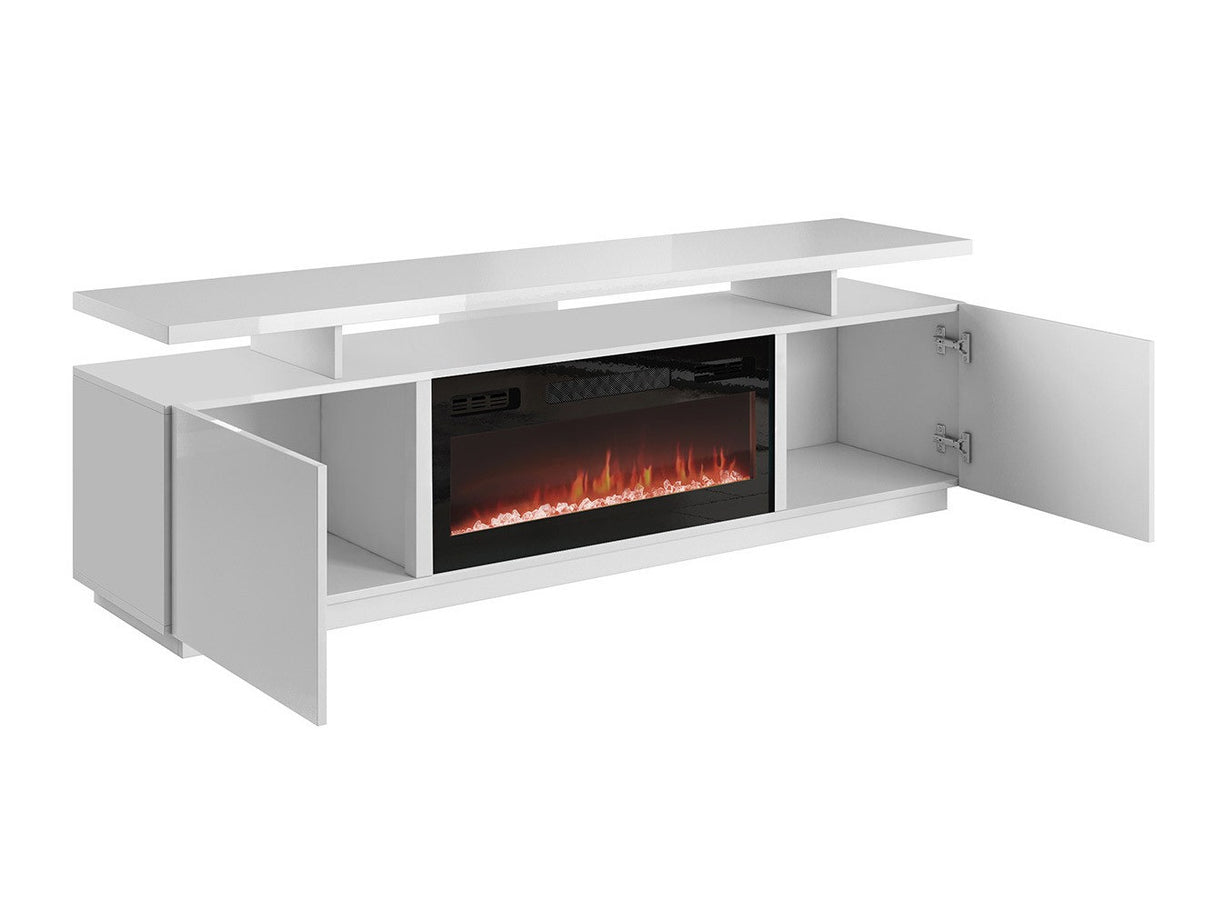 TV-állvány EVA II (Aniceto), Szín: Grafit + Fényes grafit, Led világítás: Nem, A kandalló színe: Fehér
